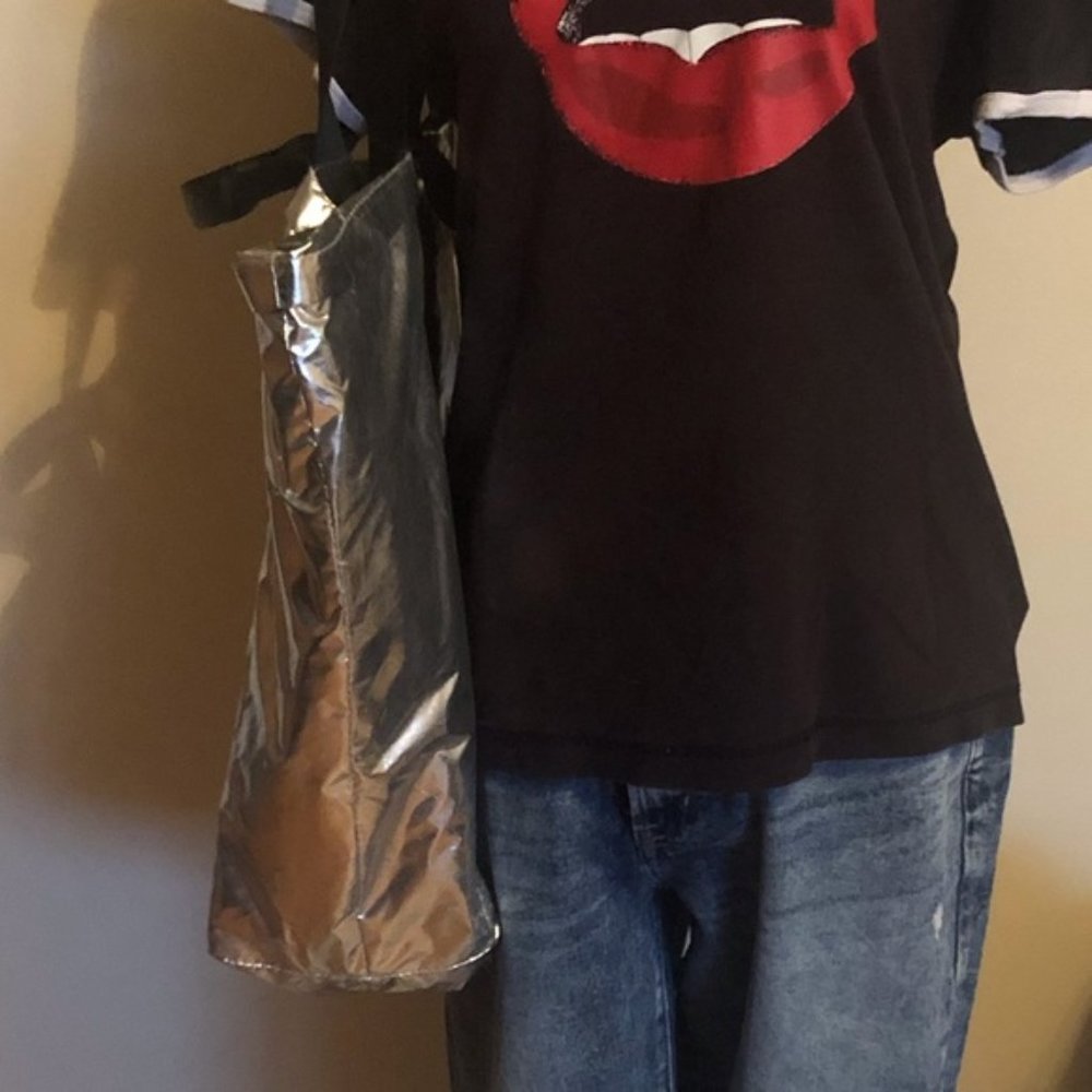 ASKYA metallic silver slouch bag